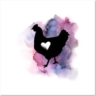 Chicken with Heart Watercolor Posters and Art